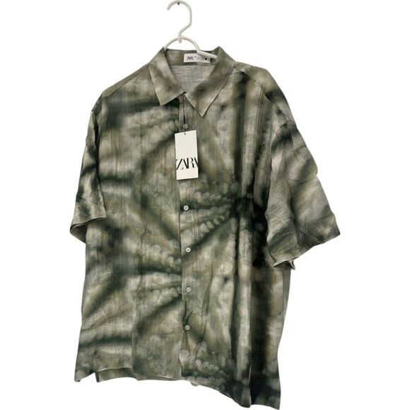 Zara Mens Shirt XL Button Up Multi Tie Dye Regular Fit Short Sleeve 8211/305 NWT - Picture 1 of 9